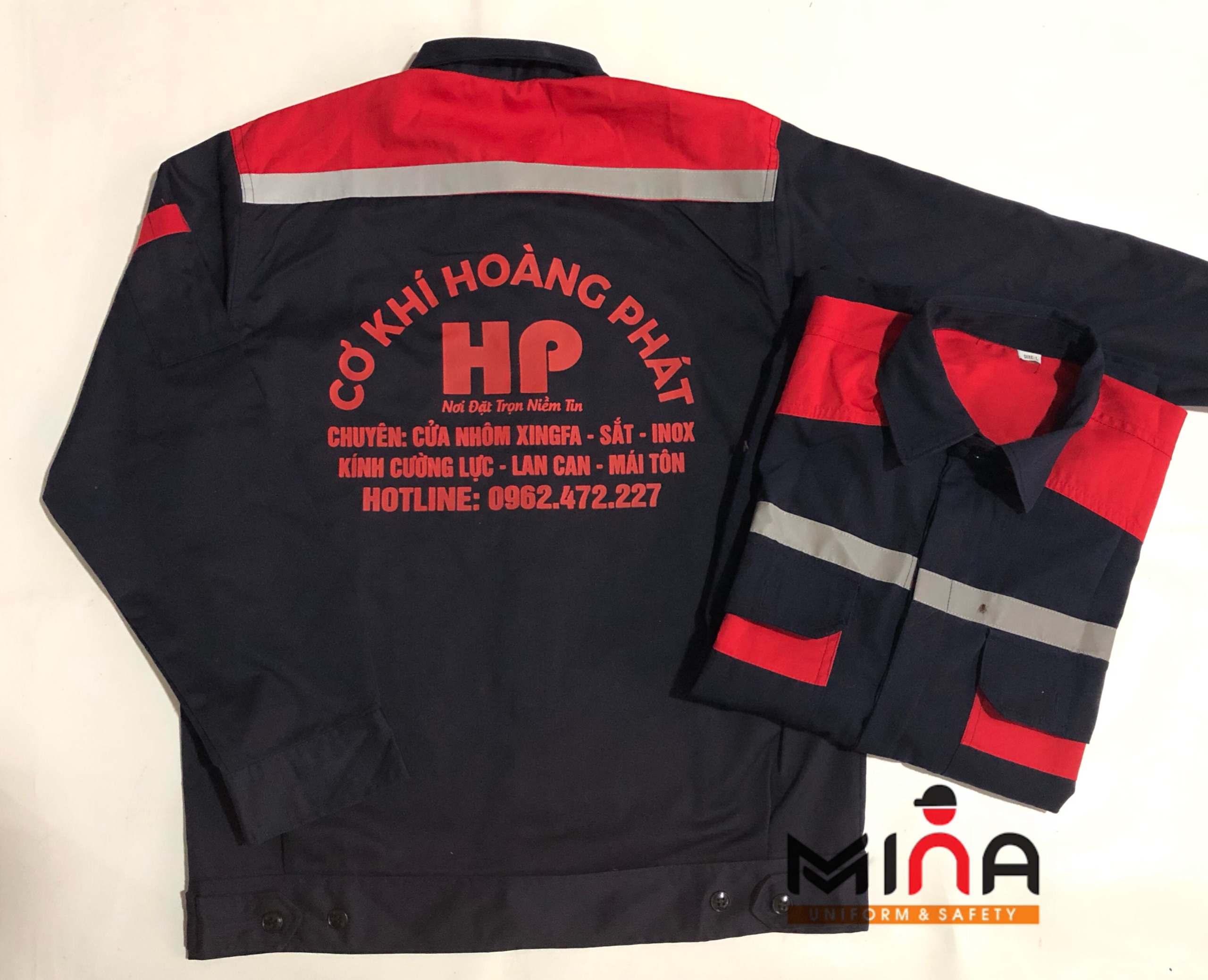 Bộ quần áo bảo hộ lao động Pangrim tím than phối đỏ (có phản quang) 