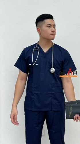 Bộ scrubs bác sĩ, quần áo y tế phẫu thuật - Màu tím than VẢI THÔ
