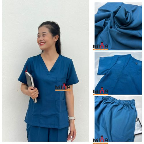 Bộ scrubs bác sĩ, quần áo y tế phẫu thuật - Màu xanh Coban VẢI CO GIÃN